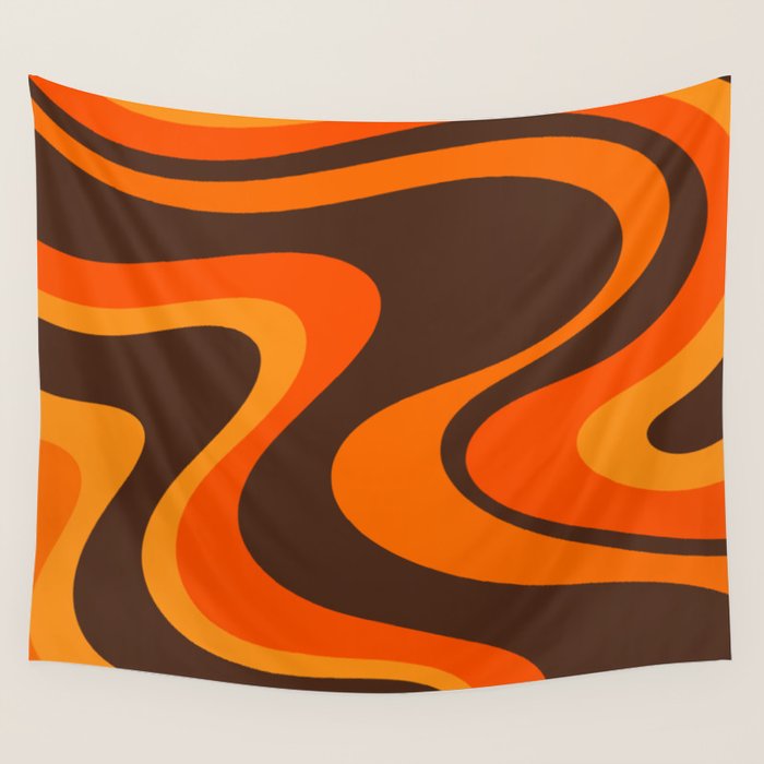 Trippy Dream Wave Machine Abstract Retro Swirl Pattern in 70s Brown and Orange Wall Tapestry Gallery Image 4