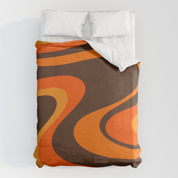 Trippy Dream Wave Machine Abstract Retro Swirl Pattern in 70s Brown and Orange Duvet Cover Gallery Image 1