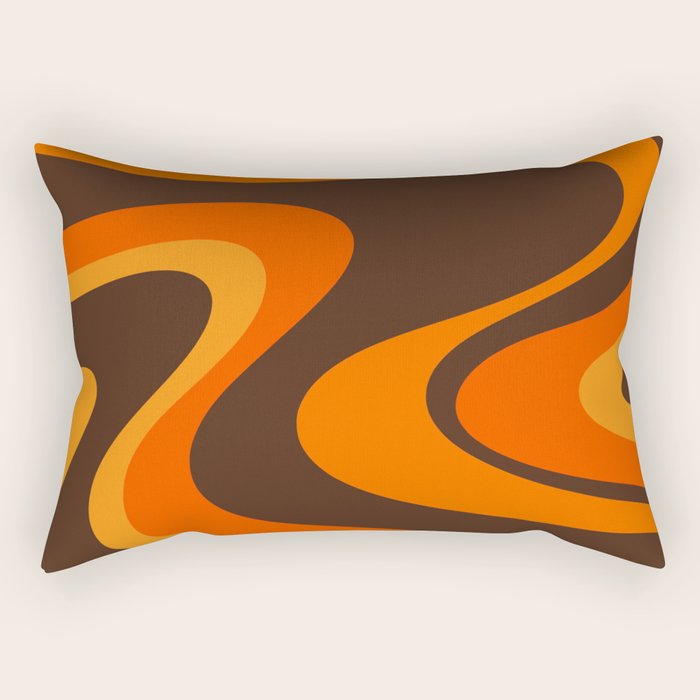 Trippy Dream Wave Machine Abstract Retro Swirl Pattern in 70s Brown and Orange Rectangular Pillow Gallery Image 2
