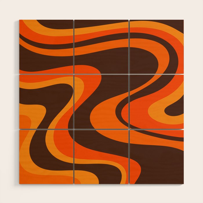 Trippy Dream Wave Machine Abstract Retro Swirl Pattern in 70s Brown and Orange Wood Wall Art Gallery Image 1