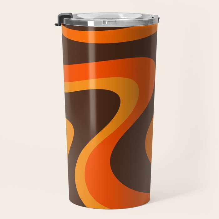Trippy Dream Wave Machine Abstract Retro Swirl Pattern in 70s Brown and Orange Travel Mug Gallery Image 3