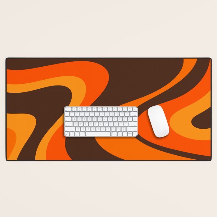 Trippy Dream Wave Machine Abstract Retro Swirl Pattern in 70s Brown and Orange Desk Mat Gallery Image 1