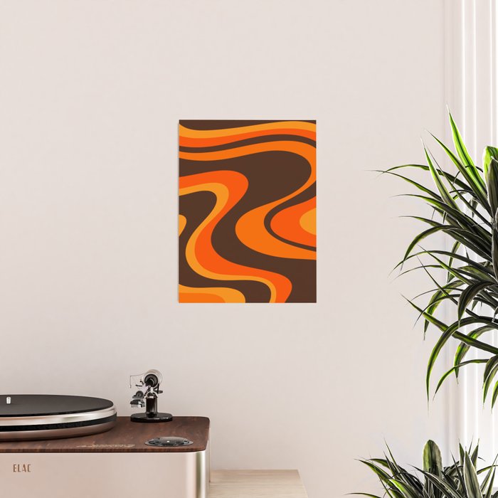 Trippy Dream Wave Machine Abstract Retro Swirl Pattern in 70s Brown and Orange Poster Gallery Image 2