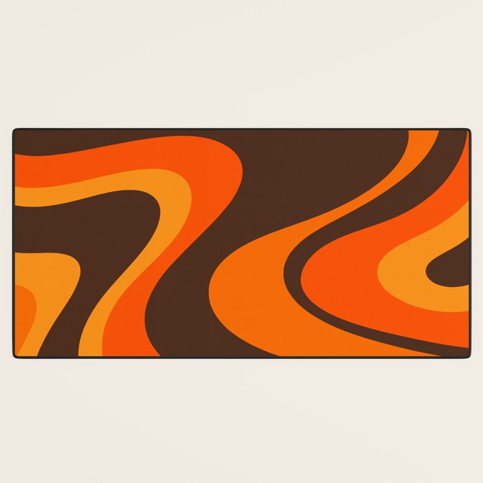 Trippy Dream Wave Machine Abstract Retro Swirl Pattern in 70s Brown and Orange Desk Mat Gallery Image 3
