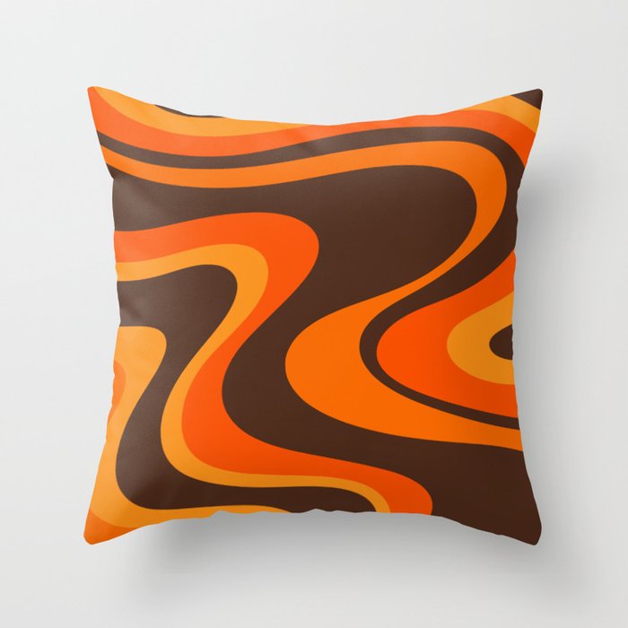 Trippy Dream Wave Machine Abstract Retro Swirl Pattern in 70s Brown and Orange Throw Pillow Gallery Image 2