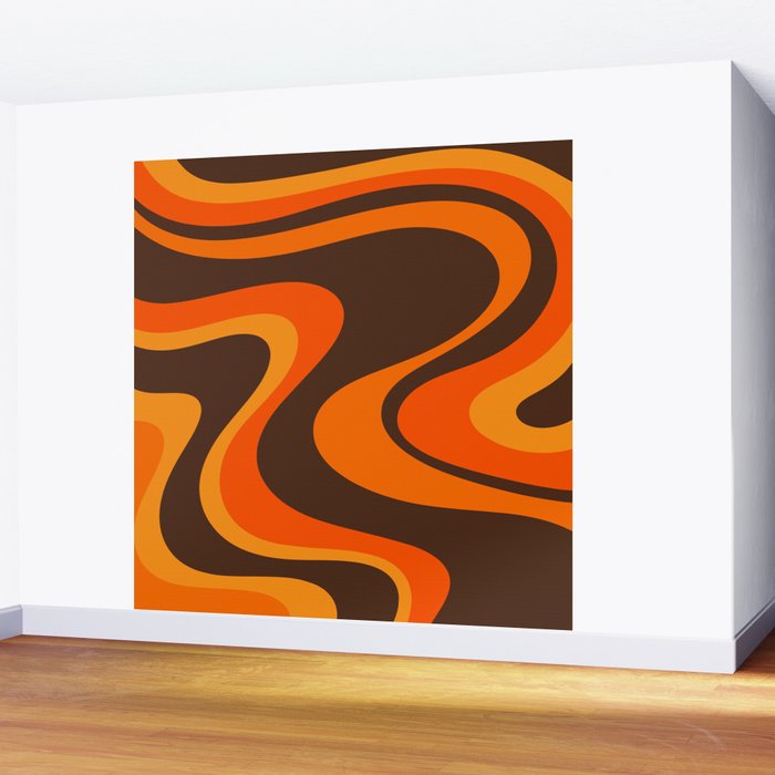 Trippy Dream Wave Machine Abstract Retro Swirl Pattern in 70s Brown and Orange Wall Mural Gallery Image 2