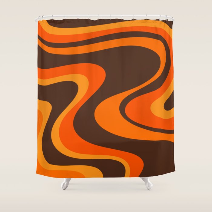 Trippy Dream Wave Machine Abstract Retro Swirl Pattern in 70s Brown and Orange Shower Curtain Gallery Image 1