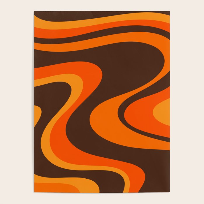 Trippy Dream Wave Machine Abstract Retro Swirl Pattern in 70s Brown and Orange Poster Gallery Image 4