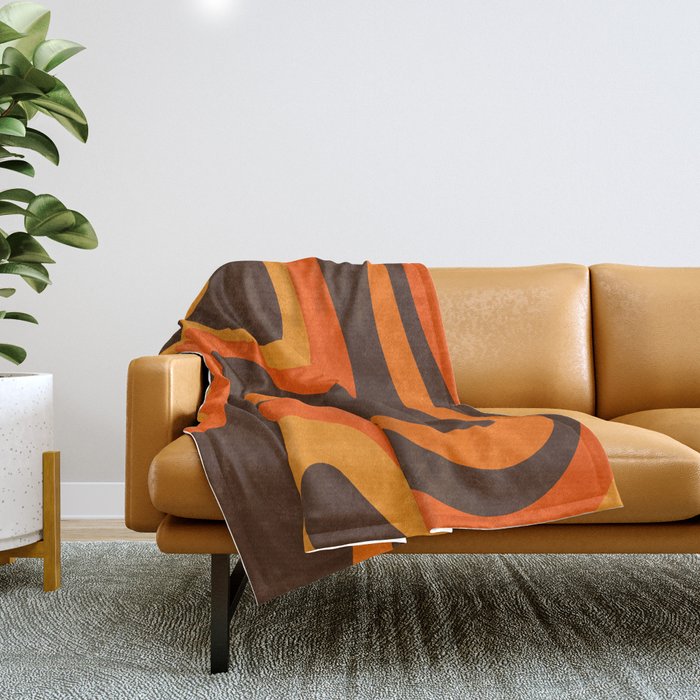 Trippy Dream Wave Machine Abstract Retro Swirl Pattern in 70s Brown and Orange Throw Blanket Gallery Image 1