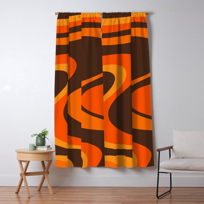 Trippy Dream Wave Machine Abstract Retro Swirl Pattern in 70s Brown and Orange Window Curtain Gallery Image 5