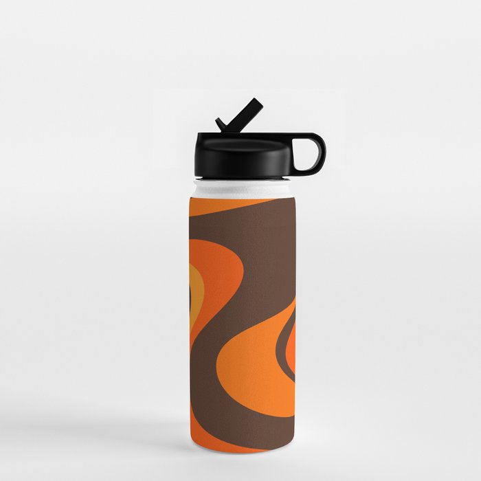 Trippy Dream Wave Machine Abstract Retro Swirl Pattern in 70s Brown and Orange Water Bottle Gallery Image 1