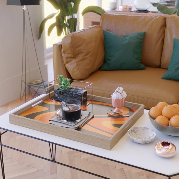 Trippy Dream Wave Machine Abstract Retro Swirl Pattern in 70s Brown and Orange Serving Tray Gallery Image 2