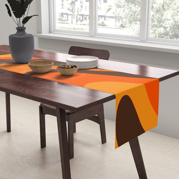 Trippy Dream Wave Machine Abstract Retro Swirl Pattern in 70s Brown and Orange Table Runner Gallery Image 2