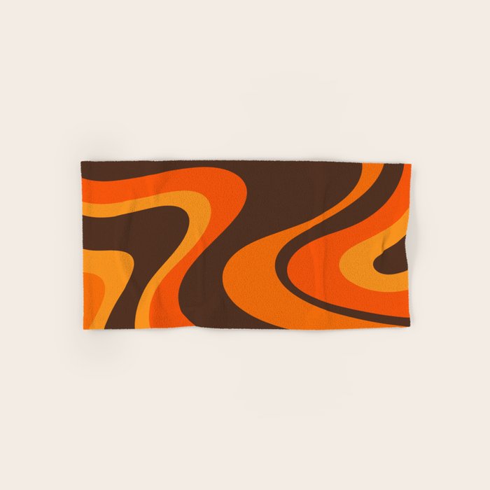 Trippy Dream Wave Machine Abstract Retro Swirl Pattern in 70s Brown and Orange Bath Towel Gallery Image 1