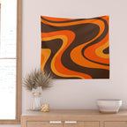 Trippy Dream Wave Machine Abstract Retro Swirl Pattern in 70s Brown and Orange Wall Tapestry Gallery Image 2