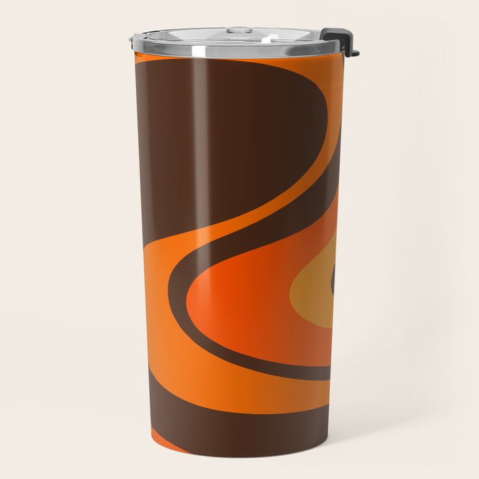 Trippy Dream Wave Machine Abstract Retro Swirl Pattern in 70s Brown and Orange Travel Mug Gallery Image 2