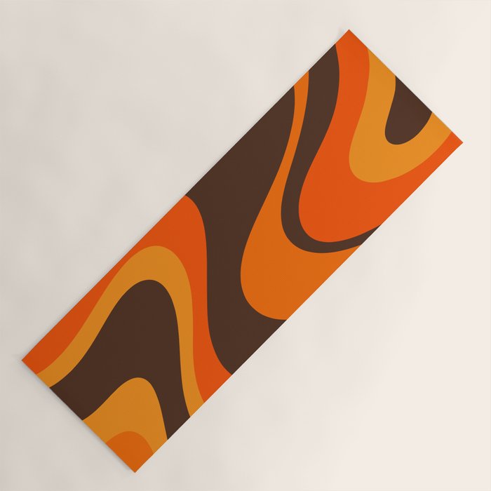 Trippy Dream Wave Machine Abstract Retro Swirl Pattern in 70s Brown and Orange Yoga Mat