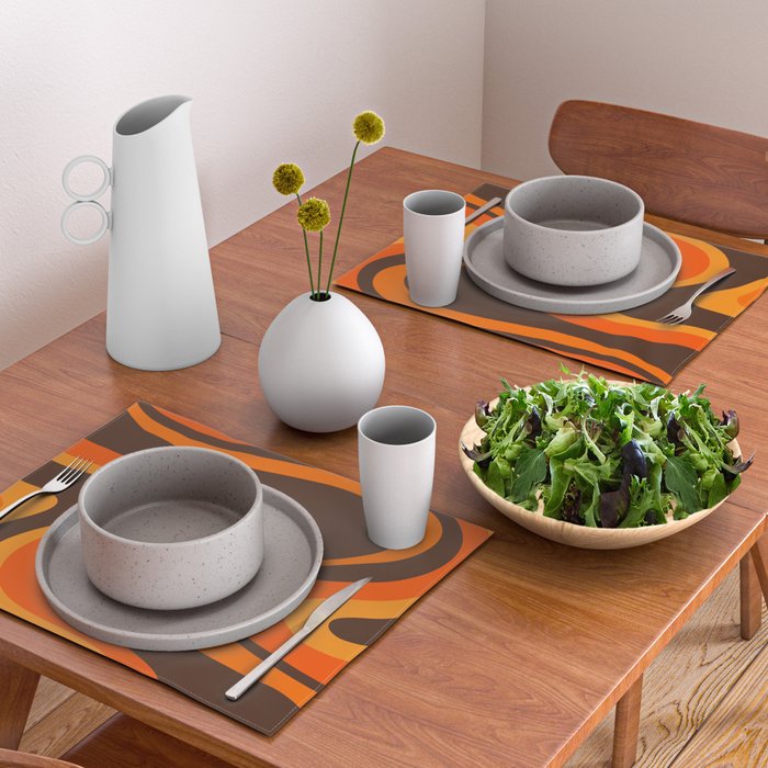 Trippy Dream Wave Machine Abstract Retro Swirl Pattern in 70s Brown and Orange Placemat Gallery Image 2