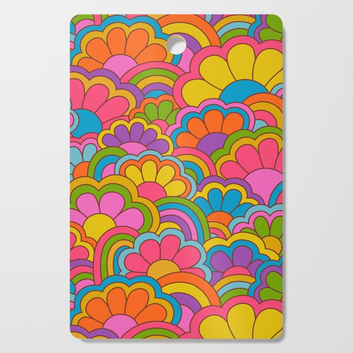 Retro Rainbow Flower Pattern Cutting Board Gallery Image 1