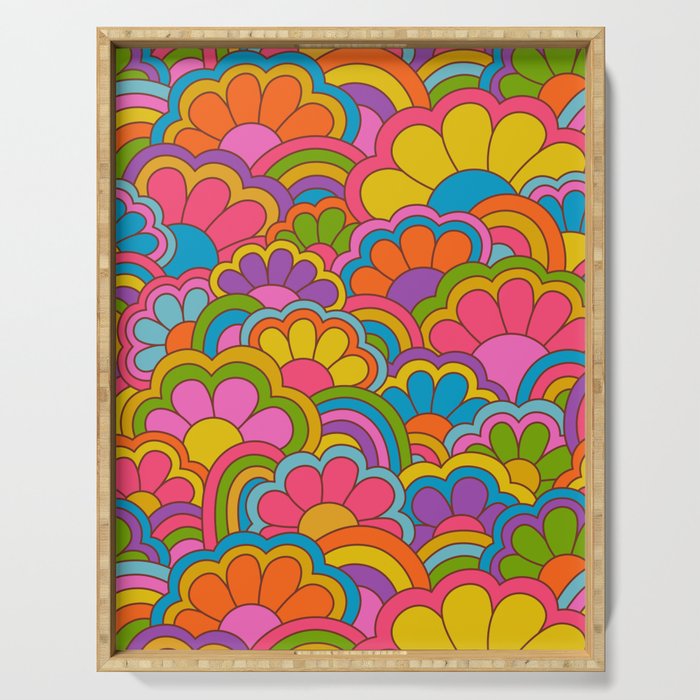 Retro Rainbow Flower Pattern Serving Tray Gallery Image 1