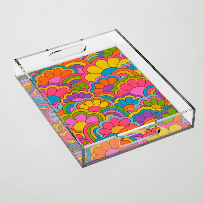 Retro Rainbow Flower Pattern Acrylic Tray Gallery Image 1