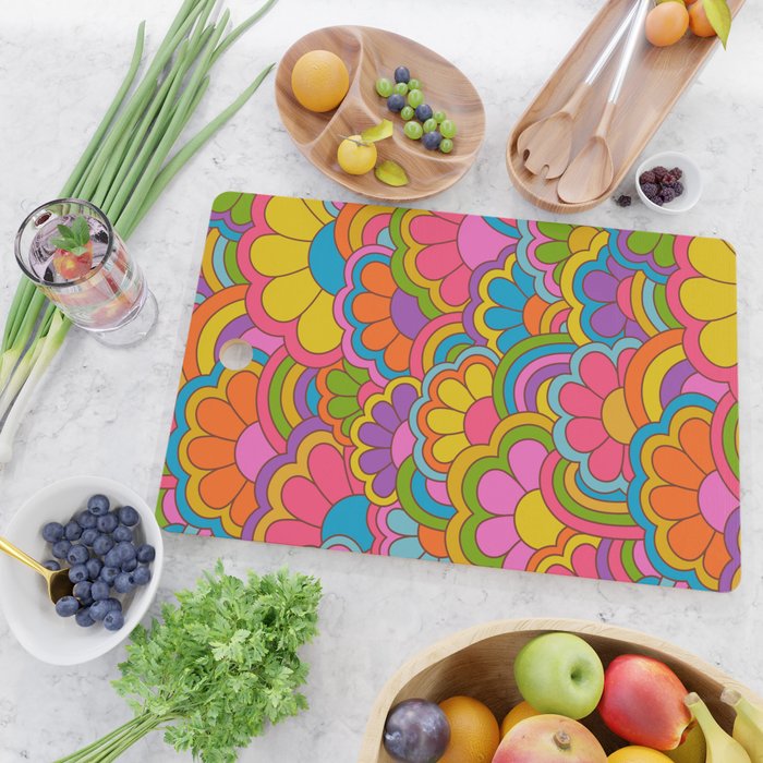 Retro Rainbow Flower Pattern Cutting Board Gallery Image 2