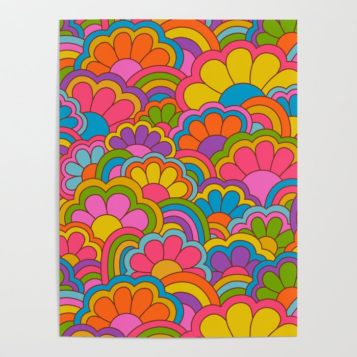 Retro Rainbow Flower Pattern Poster Gallery Image 4