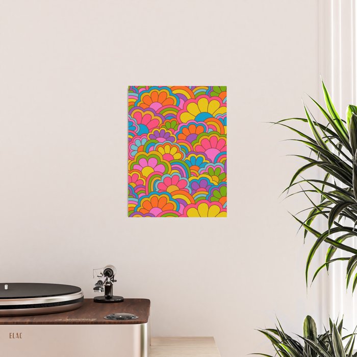 Retro Rainbow Flower Pattern Poster Gallery Image 2