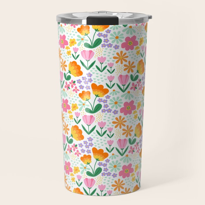 Colorful retro flower folk art pattern Travel Mug Gallery Image 1