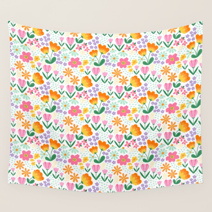 Colorful retro flower folk art pattern Wall Tapestry Gallery Image 4