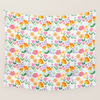 Colorful retro flower folk art pattern Wall Tapestry Gallery Image 4