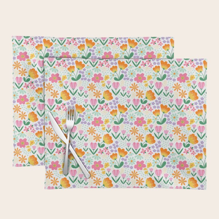 Colorful retro flower folk art pattern Placemat Gallery Image 1
