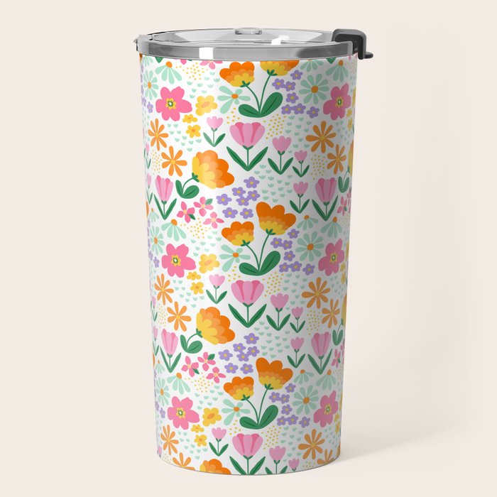 Colorful retro flower folk art pattern Travel Mug Gallery Image 2