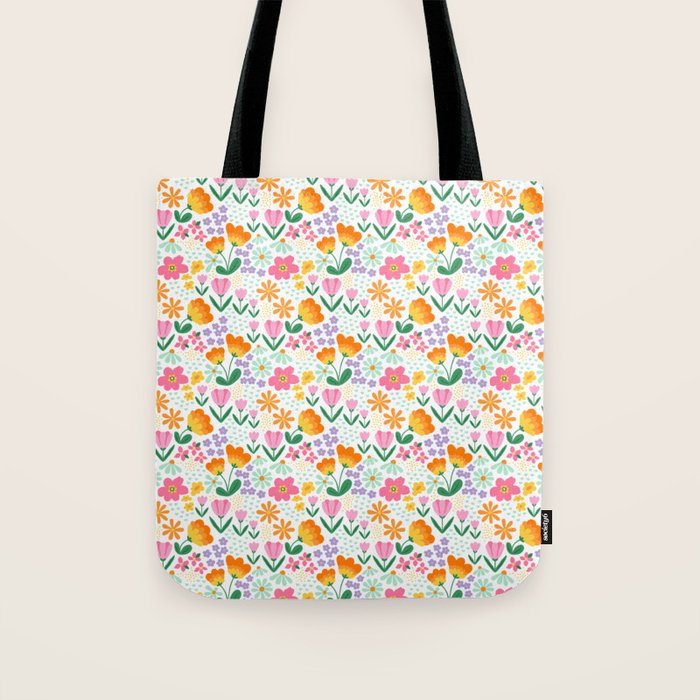 Colorful retro flower folk art pattern Tote Bag Gallery Image 1
