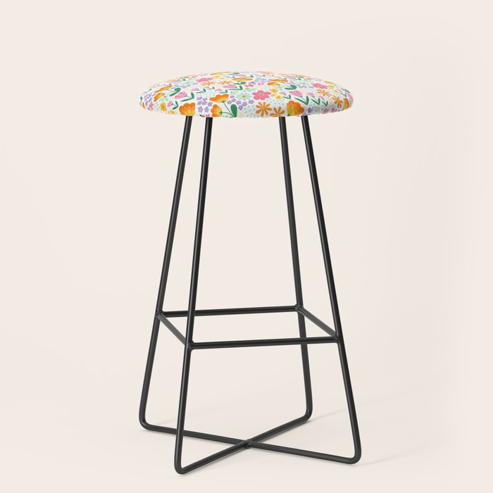 Colorful retro flower folk art pattern Stool Gallery Image 1