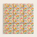 Colorful retro flower folk art pattern Wood Wall Art Gallery Image 1