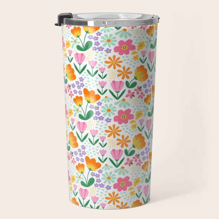 Colorful retro flower folk art pattern Travel Mug Gallery Image 3