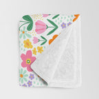 Colorful retro flower folk art pattern Throw Blanket Gallery Image 3