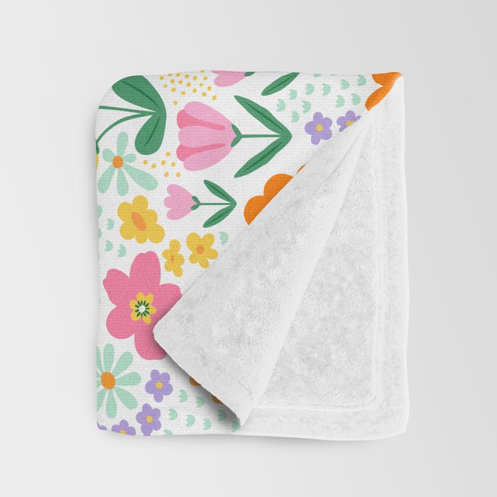 Colorful retro flower folk art pattern Throw Blanket Gallery Image 3