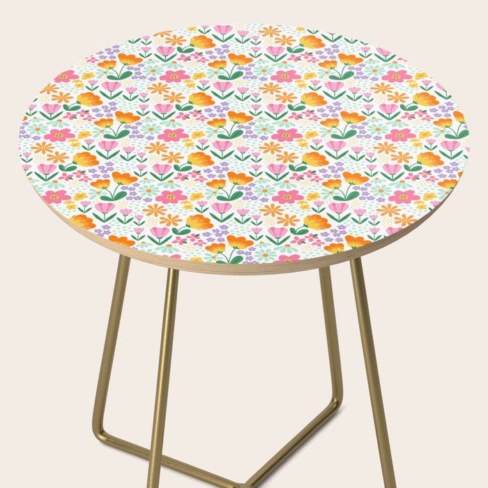 Colorful retro flower folk art pattern Side Table Gallery Image 2