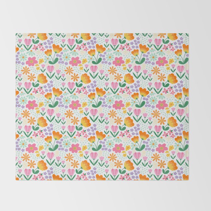 Colorful retro flower folk art pattern Throw Blanket Gallery Image 2