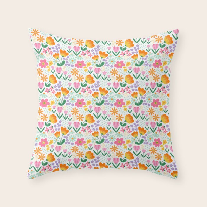 Colorful retro flower folk art pattern Throw Pillow Gallery Image 6