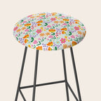 Colorful retro flower folk art pattern Stool Gallery Image 2