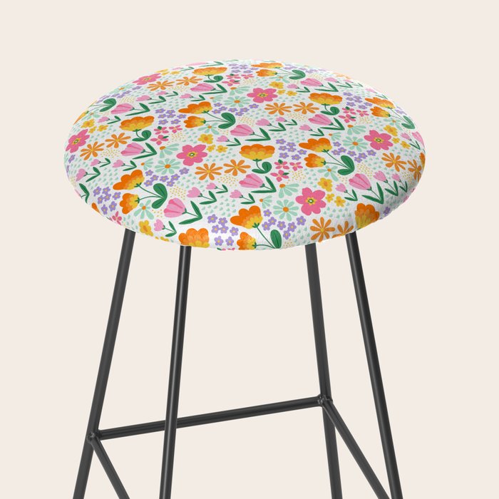 Colorful retro flower folk art pattern Stool Gallery Image 2