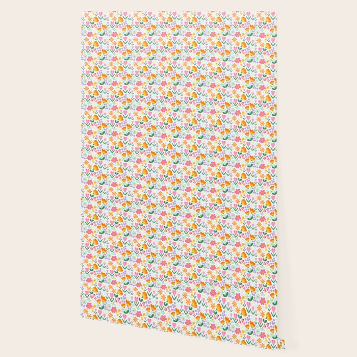 Colorful retro flower folk art pattern Wallpaper Gallery Image 2