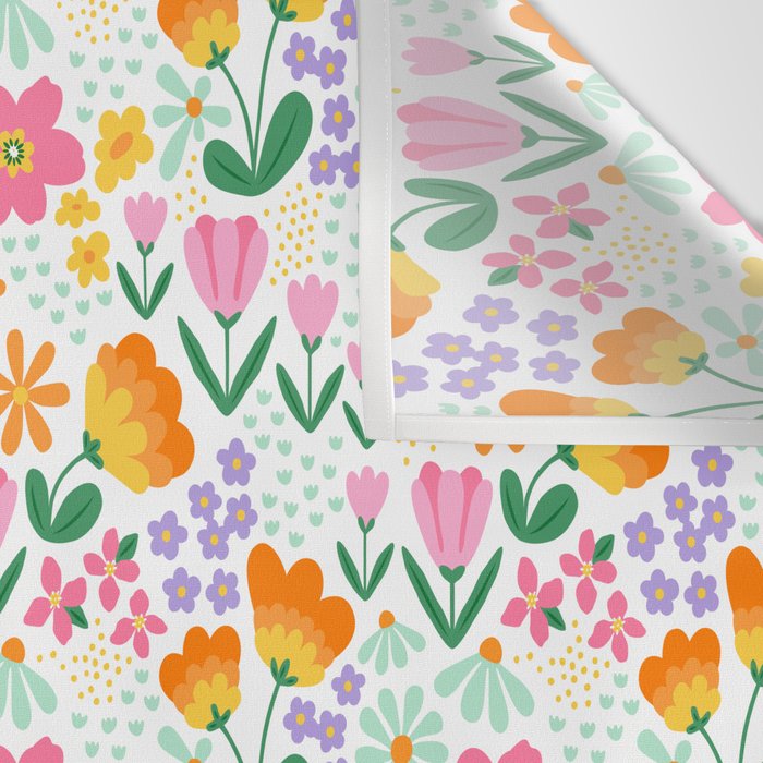 Colorful retro flower folk art pattern Wall Tapestry Gallery Image 3