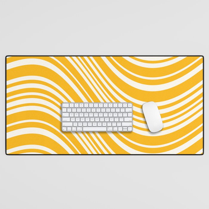 Wavy Stripes XLV - Golden Yellow Desk Mat Gallery Image 1