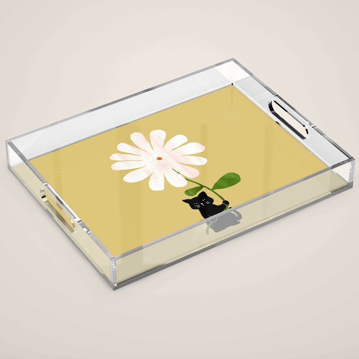 Cat with flower Acrylic Tray Gallery Image 1