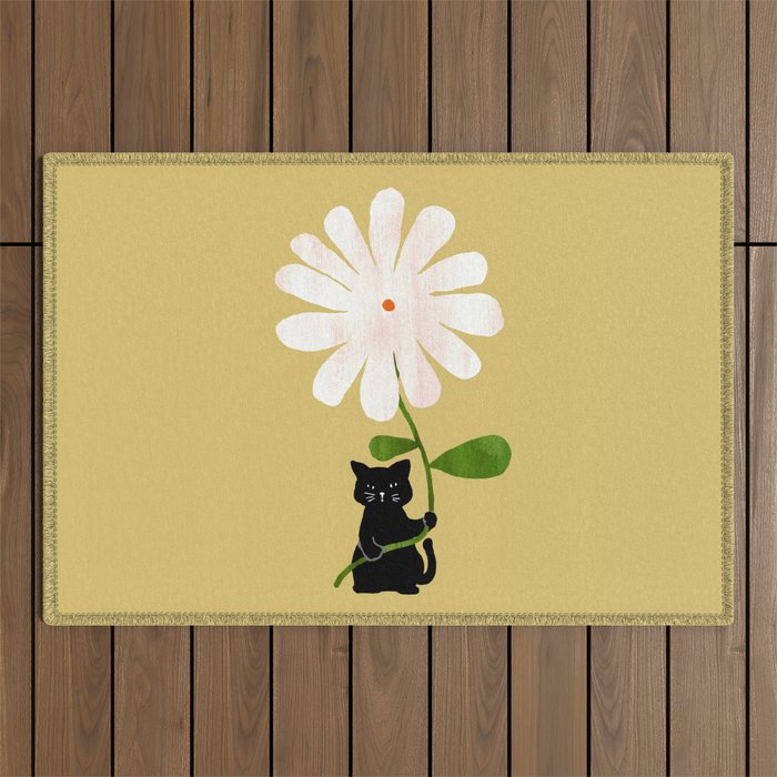Cat with flower Outdoor Rug Gallery Image 1
