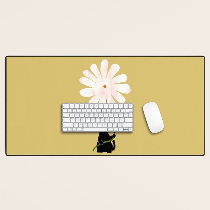 Cat with flower Desk Mat Gallery Image 1